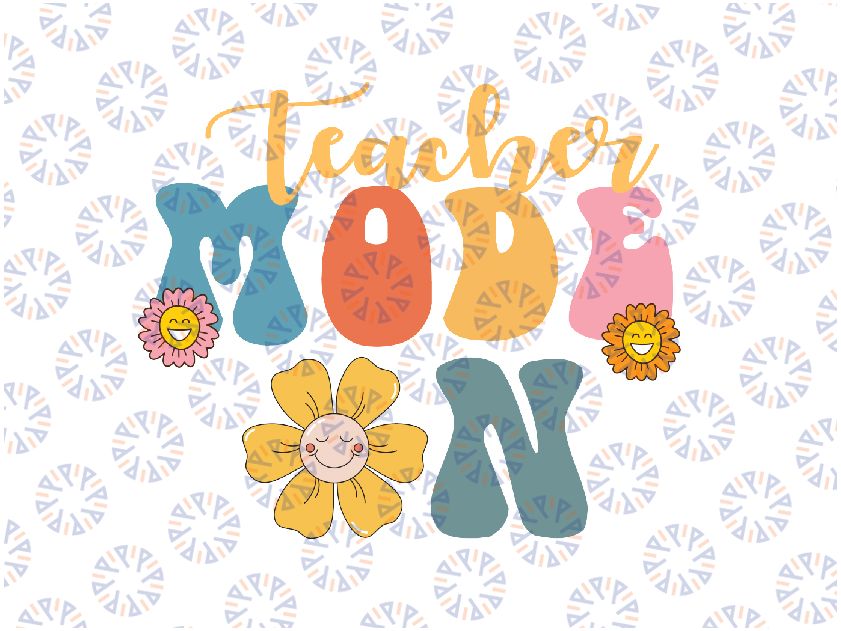 Teacher Mode On Groovy Svg, Teacher Sunflower Retro Svg, Back To School Png, digital download