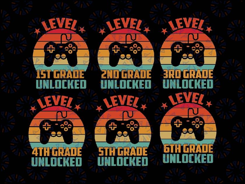 Retro Level 2nd, 3rd, 5th Grade Unlocked First Day Boys Svg, Gamer Grade Unlocked Bundle Svg, Back To School Png, digital download