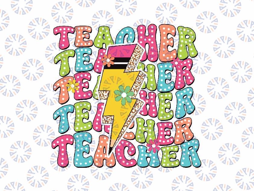 Groovy Teacher Lightning Svg, First Day Of School Vibes Svg, Back To School Png, Digital Download