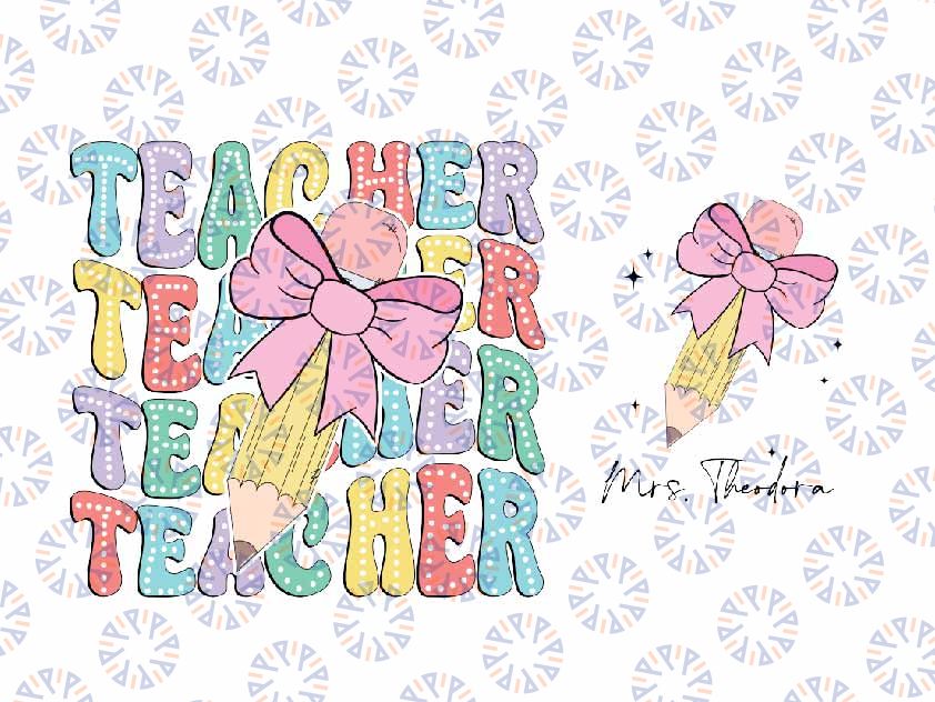 Personalized Teacher Bow First Day Of School Svg, Teach Love Inspire Svg, Back To School Png, Digital Download