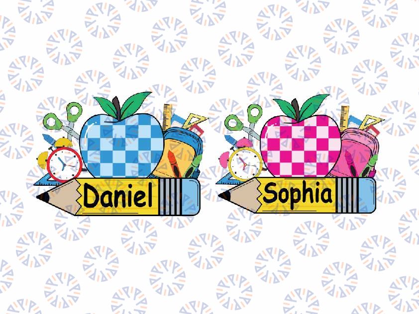 Personalized Name Pencil Kid Svg, Custom Name Retro Apple First Day Of School Svg, Back To School Png, Digital Download