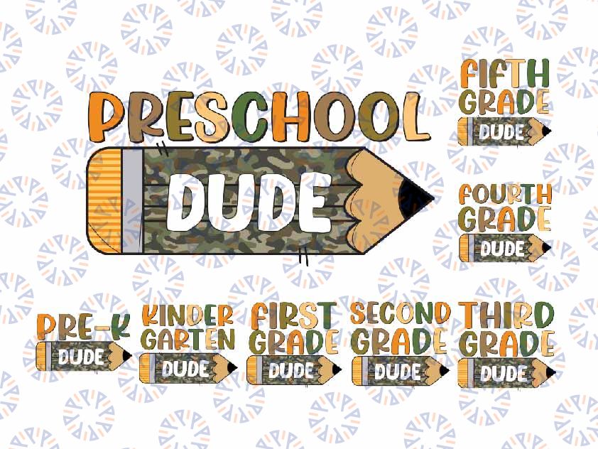 Back to School Dude Bundle Svg, Kindergarten/Pre K/ First/ Second/ Third Grade Camouflage Design, Back To School Png, Digital Download