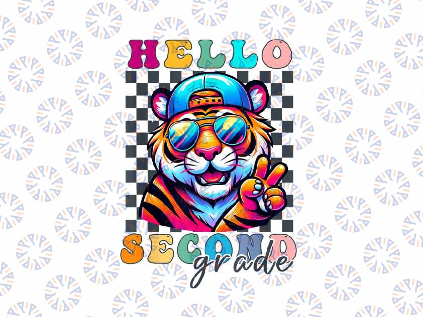 PNG ONLY Hello Second Grade Teachers Kids Peace Tiger Png, Second Grade Vibes Tiger Png, Back To School Png, Digital Download