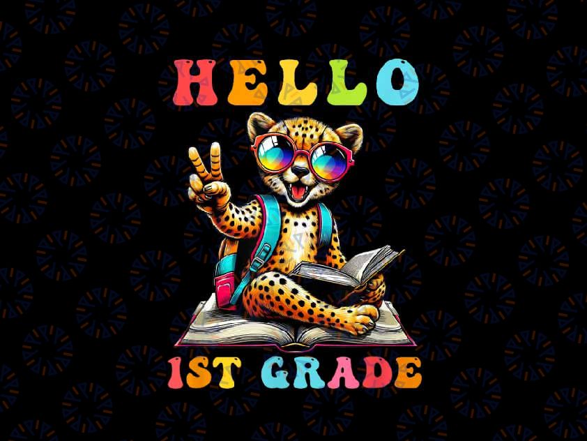 PNG ONLY Hello First Grade Cheetah Lover Png, Back To School Panther Png, Back To School Png, Digital Download