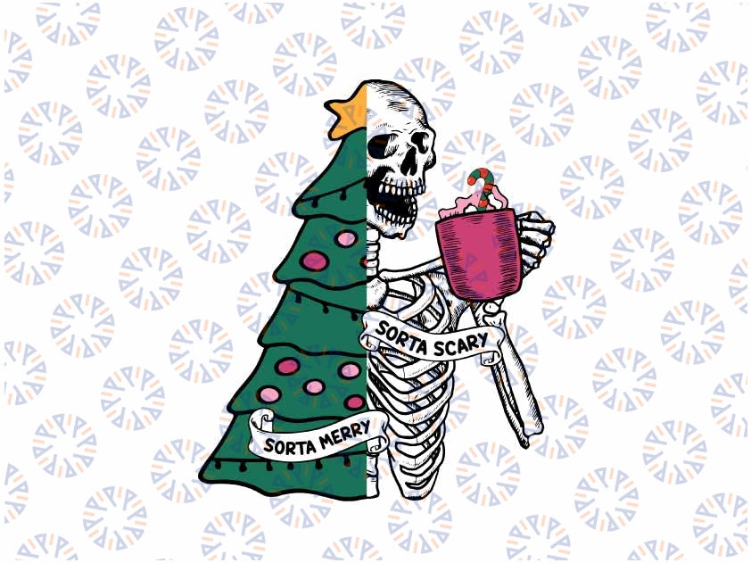 Funny Christmas Sorta Merry Sorta Scary Skeleton Xmas Tree Png, Skeleton Christmas Png, Christmas Png, Digital Download