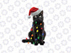 Retro Black Cat Christmas Light Png, Funny Santa Cat Xmas Png, Christmas Png, Digital Download