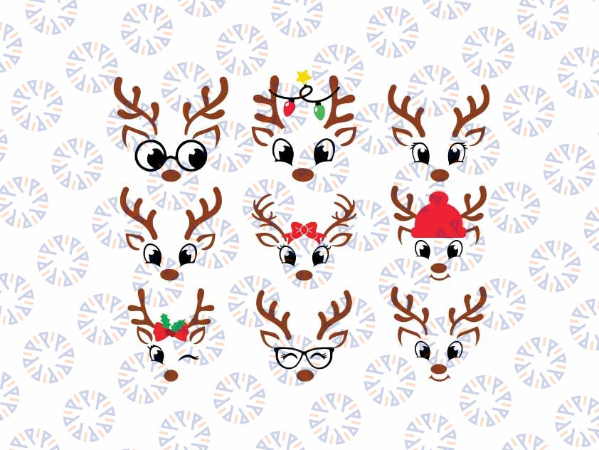 Christmas Reindeer Faces Svg Bundle, Girl Reindeer Svg, Boy Reindeer Svg,  Christmas Png, Digital Download