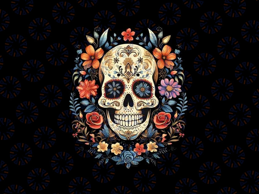 De Los Muertos Day of the Dead Sugar Skull Halloween Png, Skull Halloween Flower Women Png, Halloween Png, Digital Download