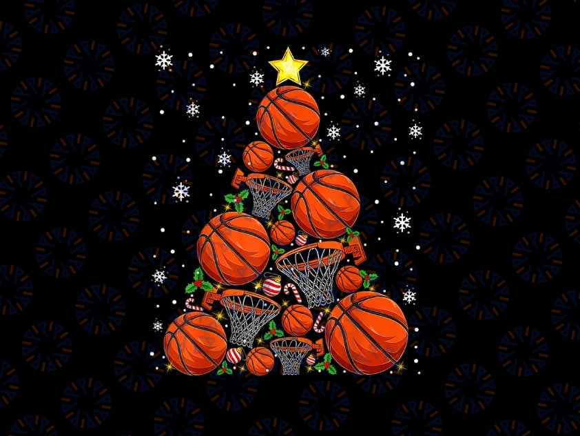 PNG ONLY Basketball Xmas Tree Lights Santa Basketball Christmas Png, Christmas Basketball Tree Png, Digital Download