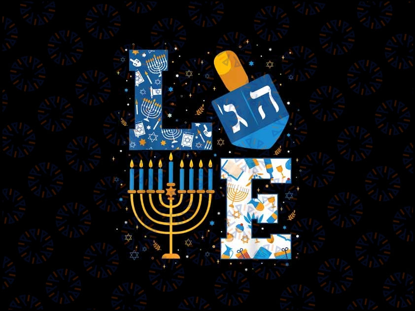 PNG ONLY Hanukkah Love With Menorah For Jewish Christmas Holiday Png, Christmas Love Hanukkah Png, Christmas Png, Digital Download