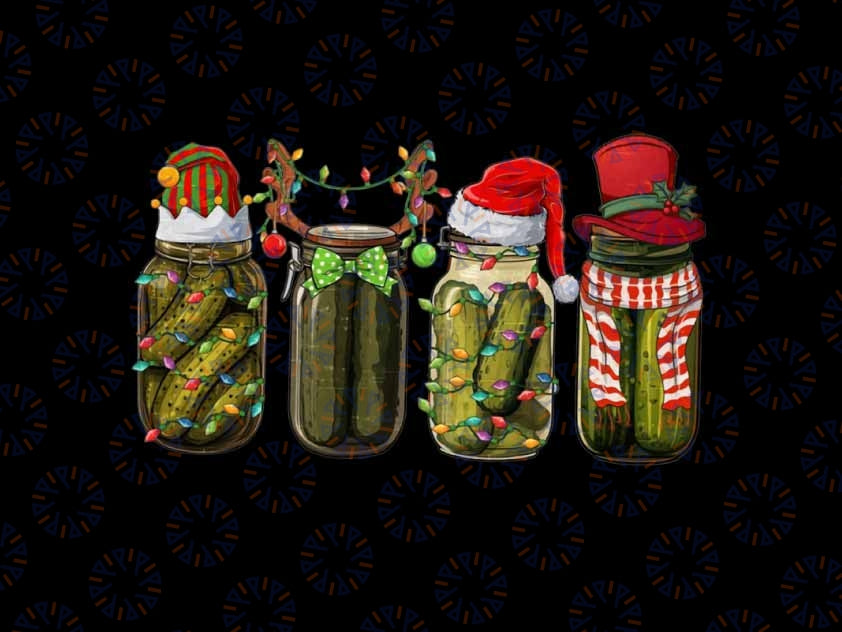 PNG ONLY Retro Canned Pickles Christmas Santa Hat Reindeer Pickle Jar Png, Pickle Lovers Png, Christmas Png, Digital Download