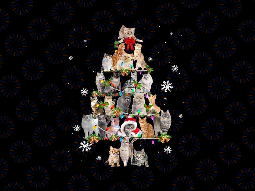 PNG ONLY Cat Tree Lights Christmas Family Meowy Png, Christmas lights Png, Christmas Png, Digital Download