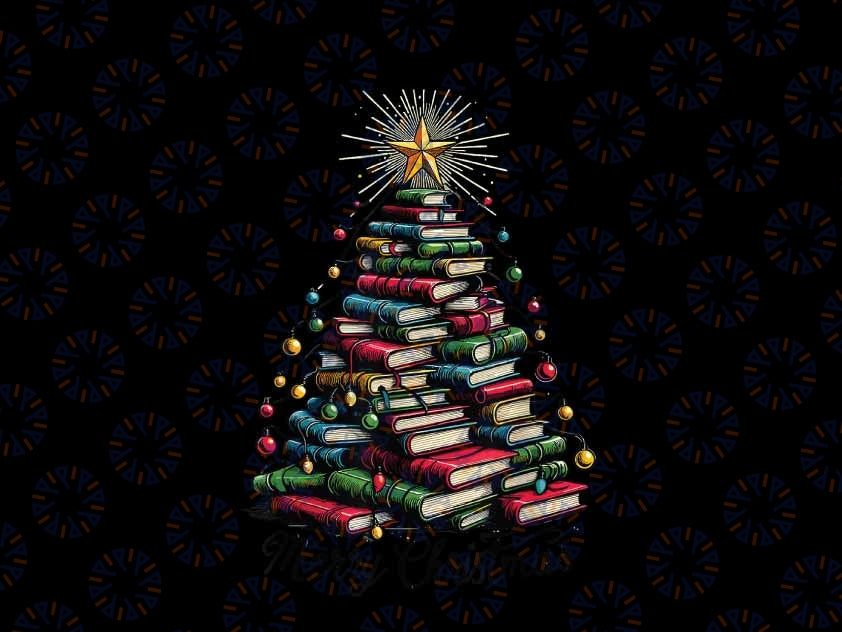 PNG ONLY Merry Christmas Tree Love Reading Books Librarian Png, Christmas Books Tree Png, Christmas Png, Digital Download