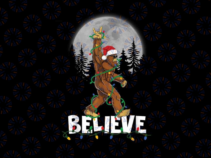 PNG ONLY Big-foot Rock Roll Sasquatch Christmas Believe Png, Santa Big-foot Png, Christmas Png, Digital Download