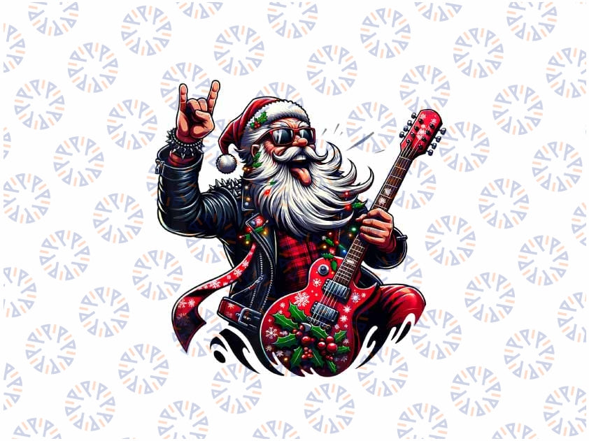 PNG ONLY Santa Cla-us Guitar Player Rock & Roll Christmas Png, Rock Music Christmas Png, Christmas Png, Digital Download