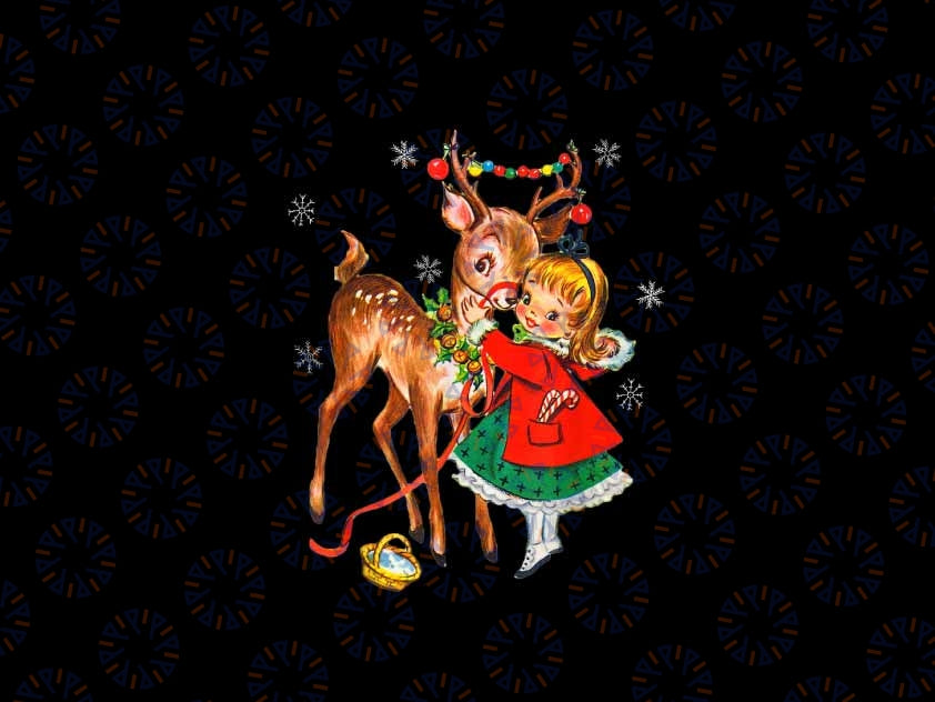 PNG ONLY Vintage Girl With Deer Retro 50's Christmas Png, Mid Century Xmas Png, Christmas Png, Digital Download