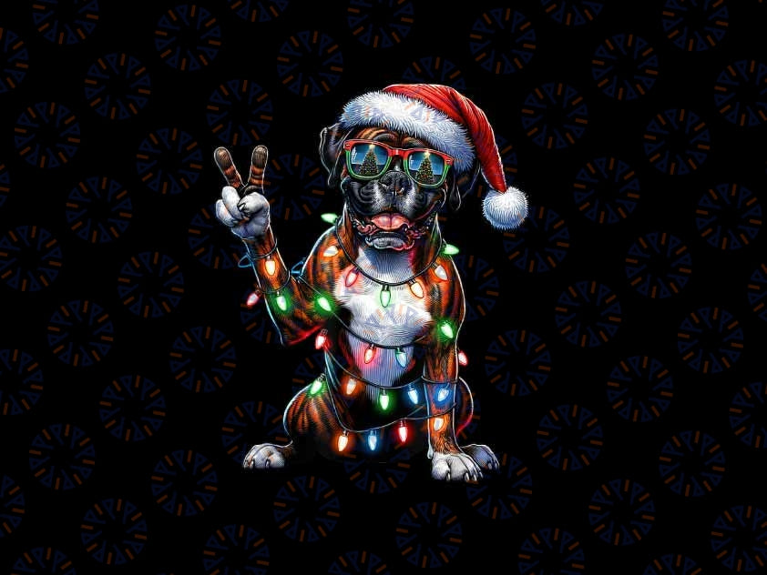 PNG ONLY Peace Sign Hand Boxer Dog Santa Christmas Dog Png, Christmas Animal Png, Christmas Png, Digital Download