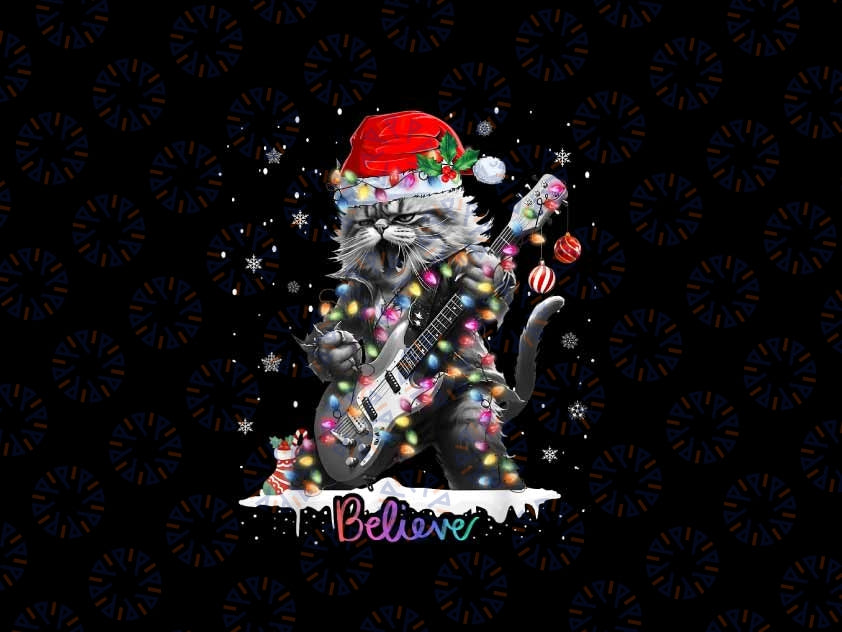 PNG ONLY Cat Christmas Light Rock and Roll Png, Funny Cat Lover Christmas Png, Christmas Png, Digital Download