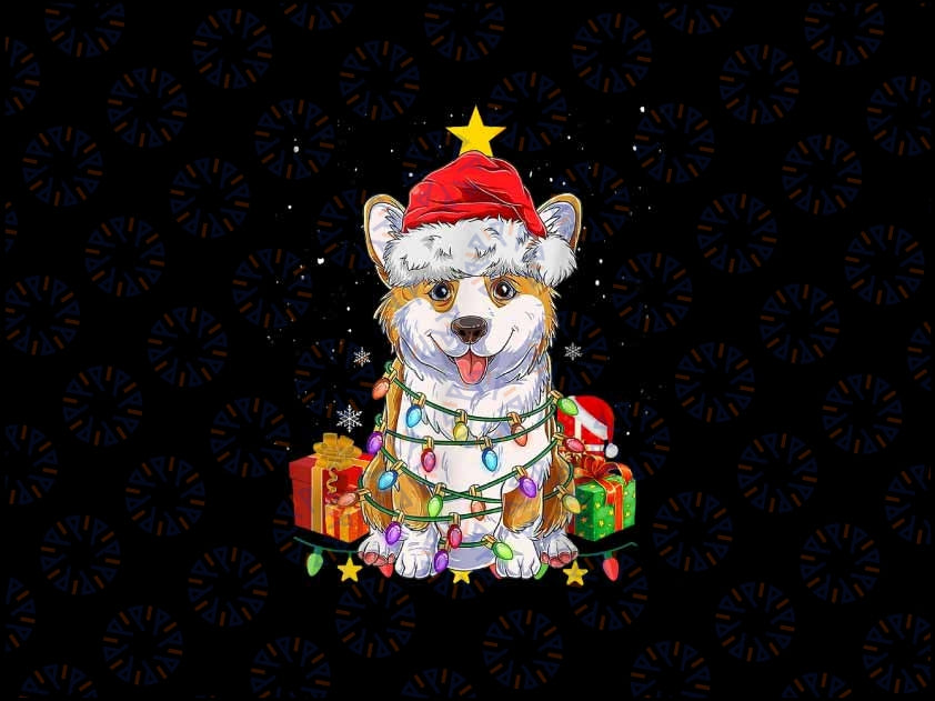 PNG ONLY Corgi Santa Christmas Tree Lights Xmas Png, Corgmas Dog Xmas Png, Christmas Png, Digital Download