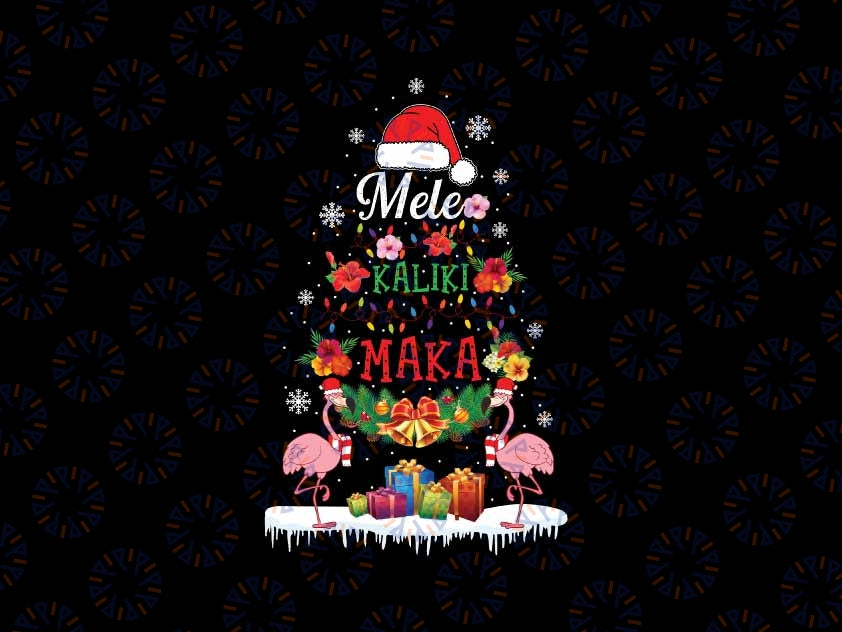 Mele Kalikimaka Hawaiian Floral Santa Png, Flamingos Xmas Tree Light Png, Christmas Png, Digital Download