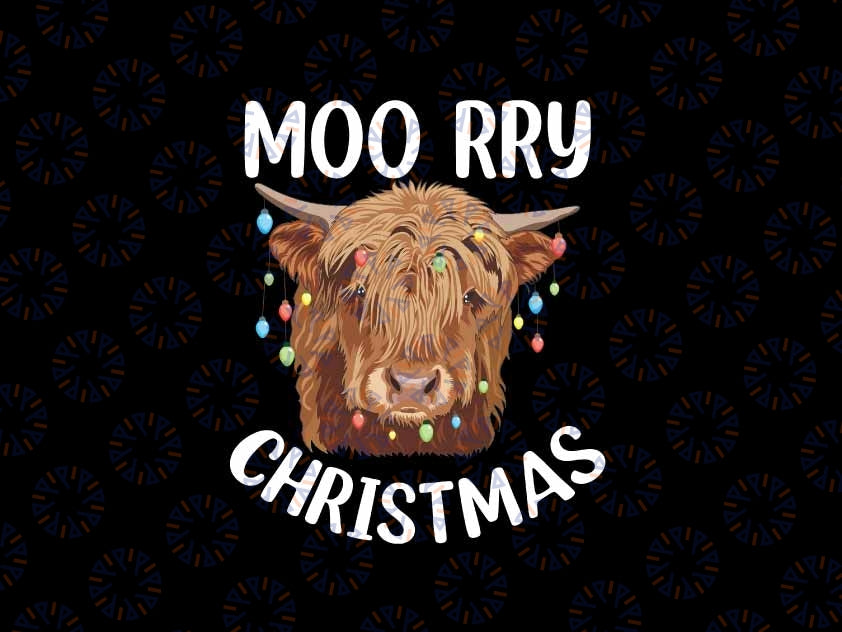 Funny Cow Moo-rry Christmas Png,  Merry Christmas Cow Lights Png, Christmas Png, Digital Download