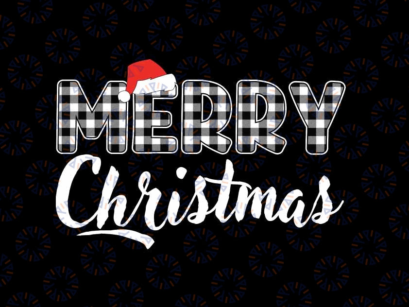 Merry Christmas Buffalo Black and White Plaid Png, Christmas Santa Hat Png, Christmas Png, Digital Download