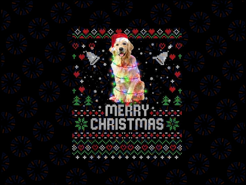 PNG ONLY Merry Christmas Lighting Ugly Golden Retriever Christmas Png, Golden Dog Xmas Png, Christmas Png, Digital Download