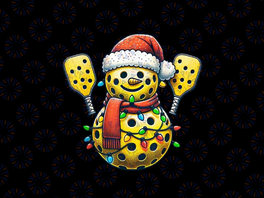 PNG ONLY Pickleball Snowman Santa Hat Lights Png, Christmas Pickleball Png, Christmas Png, Digital Download