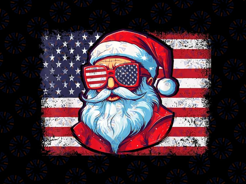 PNG ONLY Santa Face Retro Sunglasses Christmas Png, Santa Usa Flag Png, Christmas Png, Digital Download