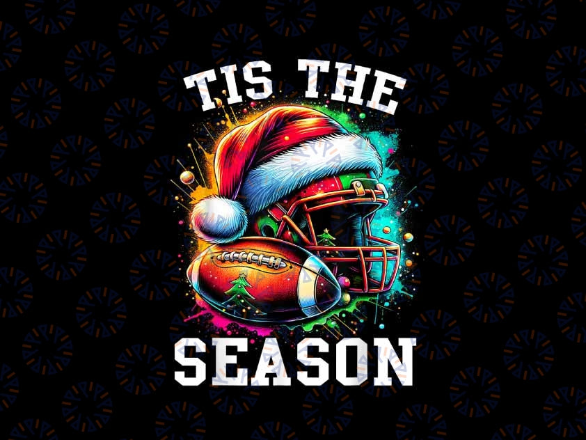 PNG ONLY Tis The Season Football Mom Christmas Santa Hat Colorful Png, Christmas American Football Png, Christmas Png, Digital Download