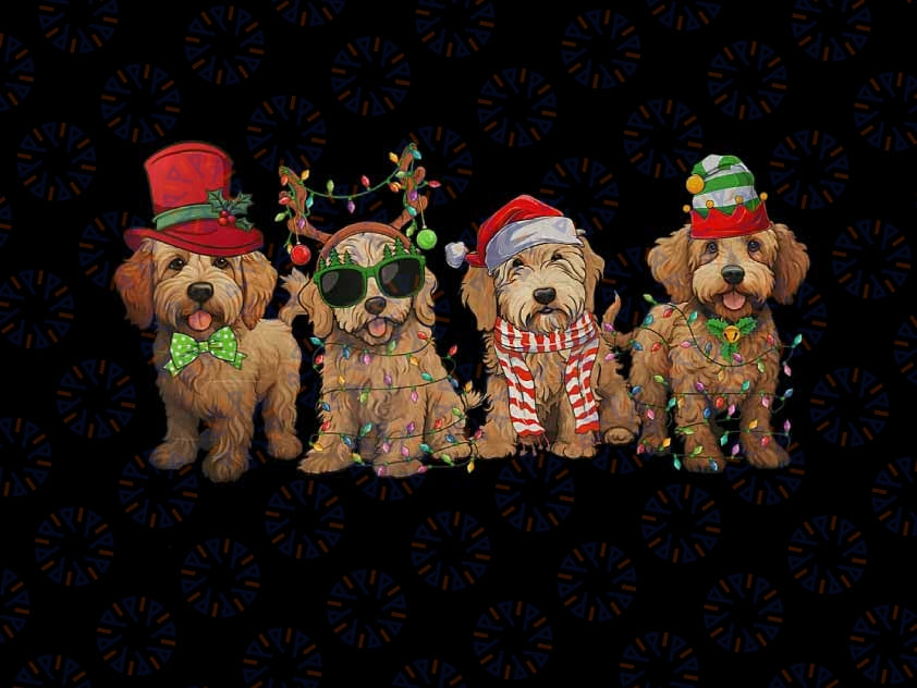 PNG ONLY Cute Goldendoodle Dogs Christmas Lights Png, Golden Doodle Dog Xmas Png, Christmas Png, Digital Download