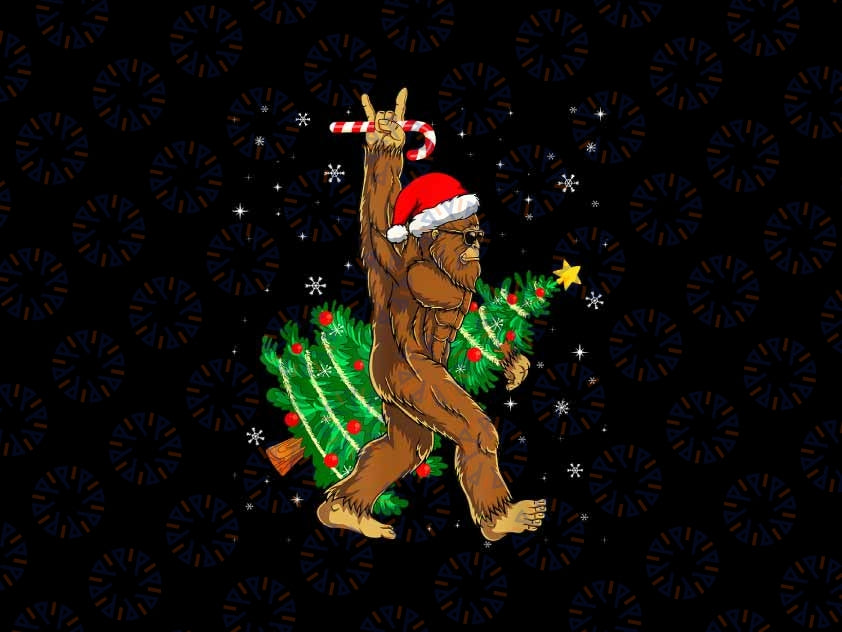 PNG ONLY Big-foot Christmas Tree Lights Xmas Png, Sasquatch Lovers Santa Png, Christmas Png, Digital Download