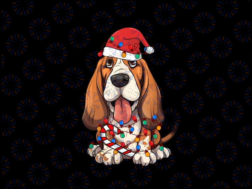 PNG ONLY Basset Hound Santa Christmas Lights Dog Lover Xmas Png, Cute Christmas Dog Png, Christmas Png, Digital Download