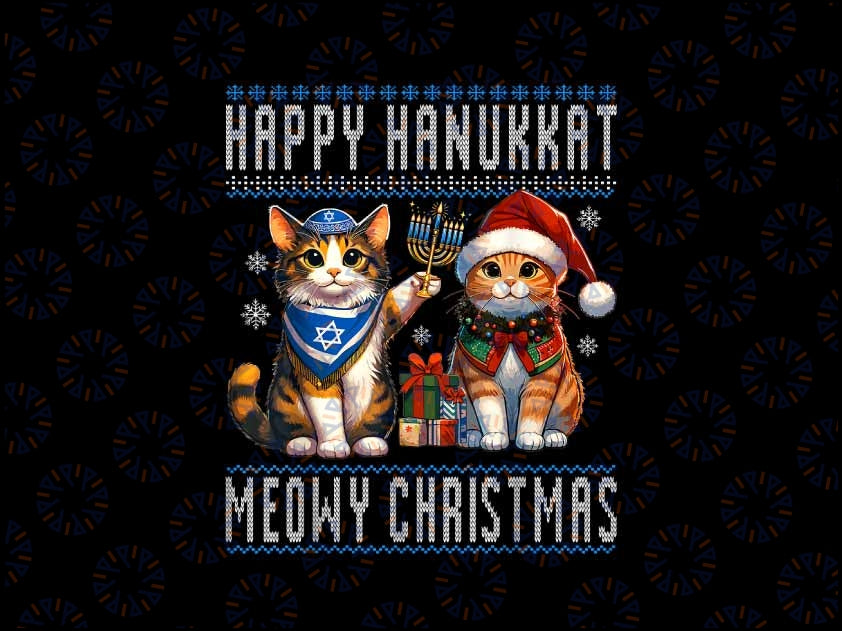 PNG ONLY Cat Merry Christmas Happy Hanukkah Jewish Christian Png, Jewish Cat Lover Png, Christmas Png, Digital Download