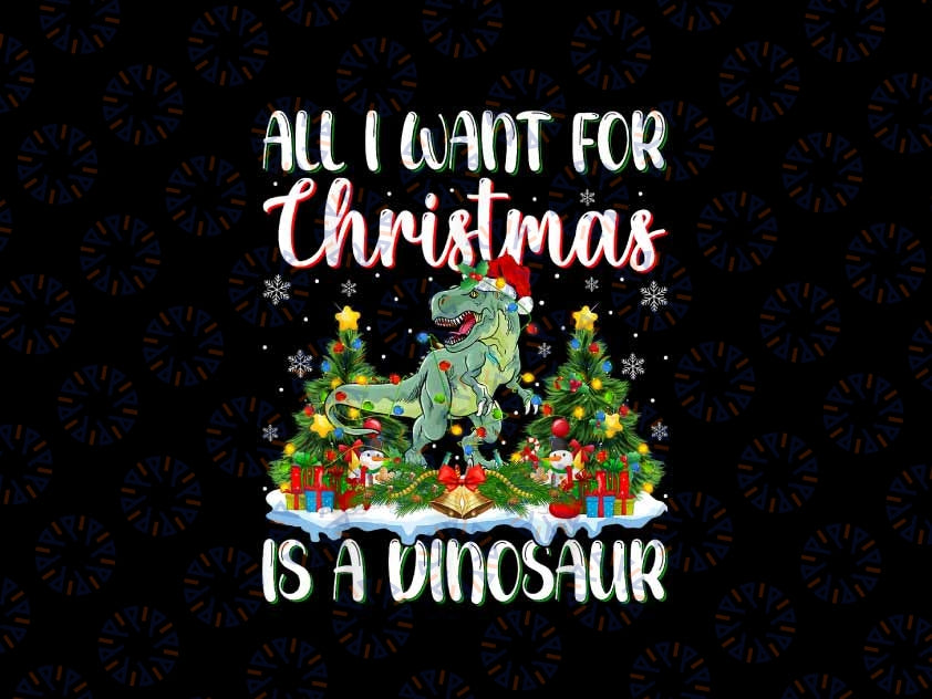 PNG ONLY I Want For Christmas Is A Dinosaur Xmas Tree Lights Png, Christmas Tree Light T-rex Png, Christmas Png, Digital Download