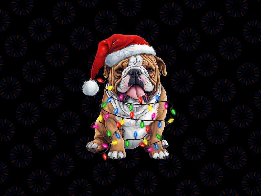 PNG ONLY Santa Bulldog Christmas Tree Light Png, Dog X-mas Lover Santa Png, Christmas Png, Digital Download