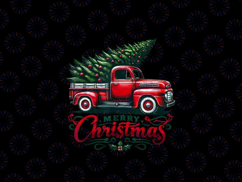 PNG ONLY Vintage Wagon Red Truck Christmas Tree Png, Merry Christmas Truck Png, Christmas Png, Digital Download