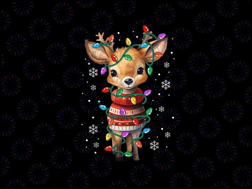 PNG ONLY Cute Reindeer Santa Christmas Lights Png, Reindeer Lights Xmas Png, Christmas Png, Digital Download