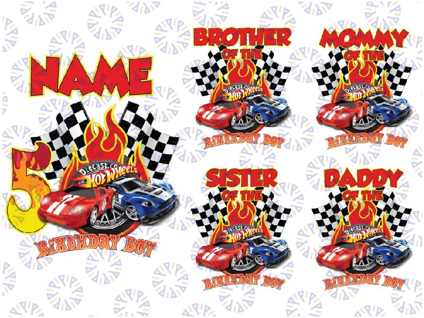 Personalized Hot Wheel Birthday Boy Png, Racing Cars Png, Monster Truck Png, Custom Named Age Birthday Girl PNG Download Gift for Kids