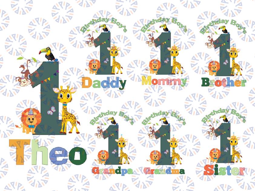 Personalised Birthday Giraffe Png, Birthday Jungle Animals Png, Custome Safari Giraffe Lion Png, Family Birthday Png, Digital Download