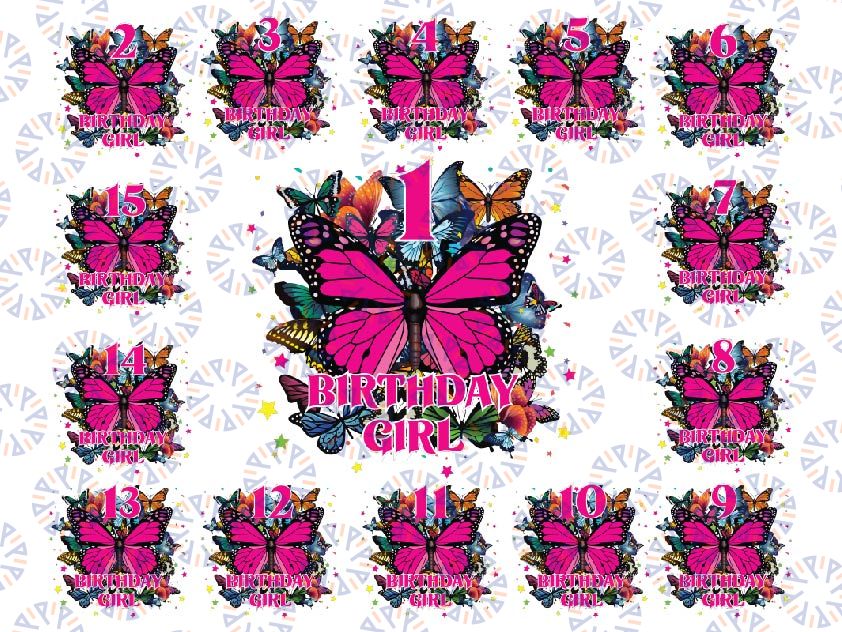 Personalized Butterflies Birthday Girls Png, Birthday Numbers Png, Pink Butterfly Family Bundle Png, Digital Download