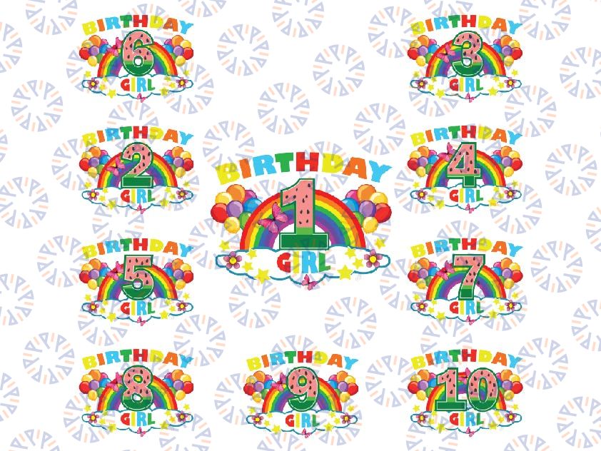 Personalized Age Rainbow Birthday Girl Bundle PNG, birthday numbers, Bundle Family Rainbow Birthday Png,Rainbow Birthday Girl Png,Colorful Birthday Girl Png