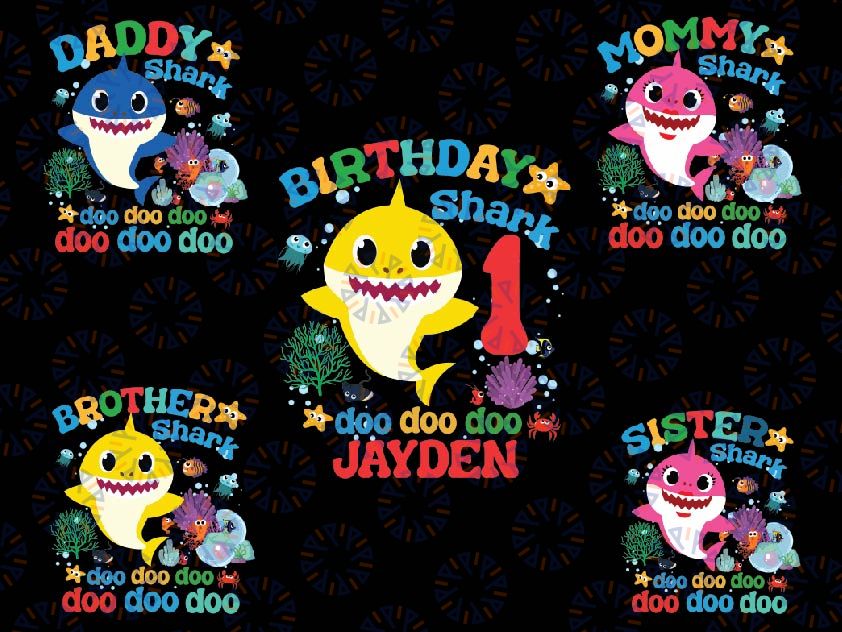 Personalized Birthday Shark Birthday Boy Or Girl Png,  Matching Family Popular Birthday Png Customized Any Names/Ages/Color, Instant Download