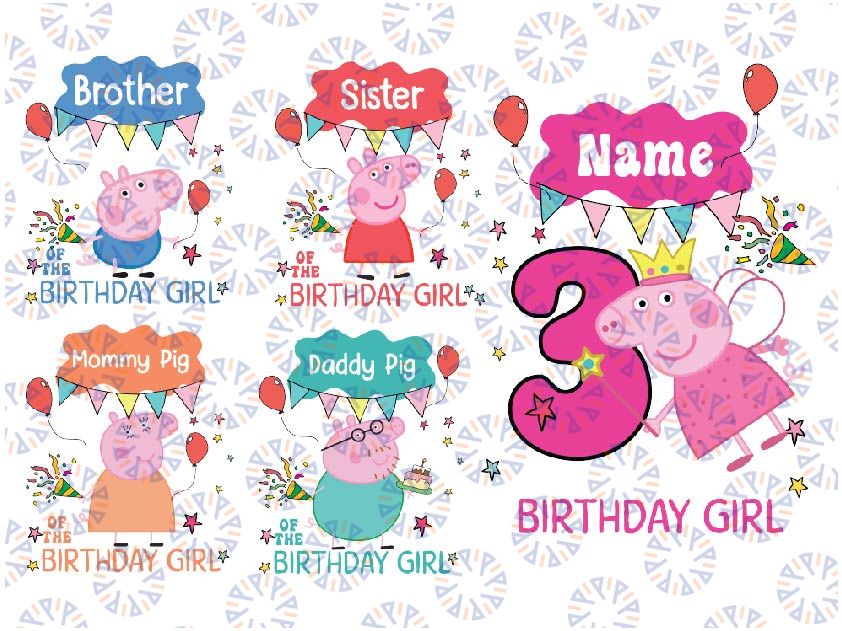 Custom Peppa Pig Birthday Boy Png, Birthday Party Png, Custom Name And Age Birthday Family Matching Svg  ,Peppa Pig Family Matching Png