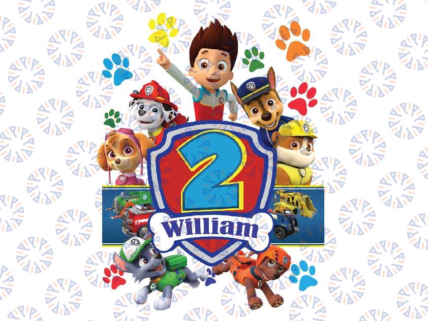 Paw Patrol Birthday Boy Cartoon Customized Png File,  Birthday Custom Name And Age Png Digital File Birthday PNG, Printable Sublimation Transparent Background