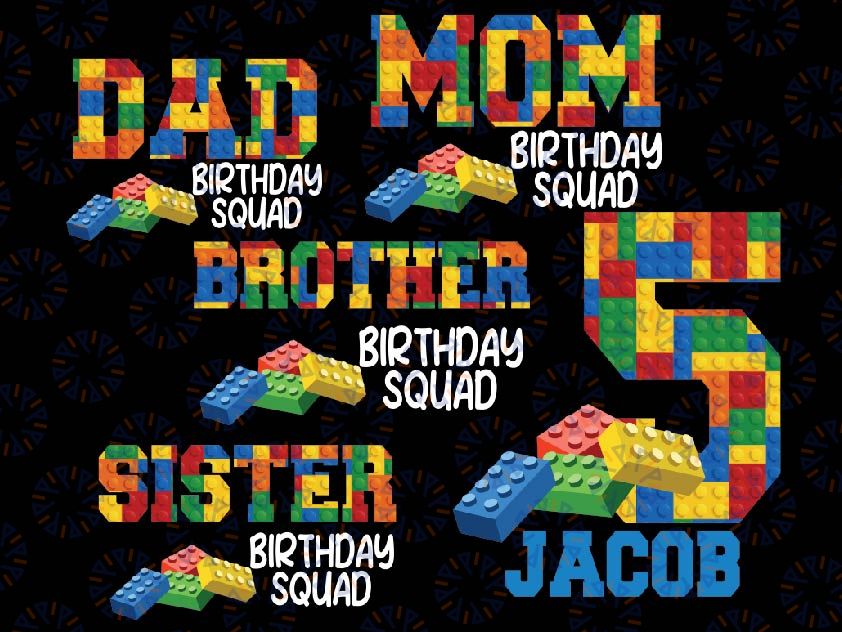 Family Matching Building Block Birthday Png, Block Toy Personalized Name And Age Birthday Lego Png, Digital download