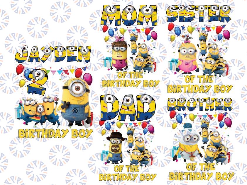 Personalized Minion Birthday Png, Family Matching Birthday Bundle, Minion Family Birthday Png, Birthday Boy Png, Cartoon Png, Mothers Day Fathers Day