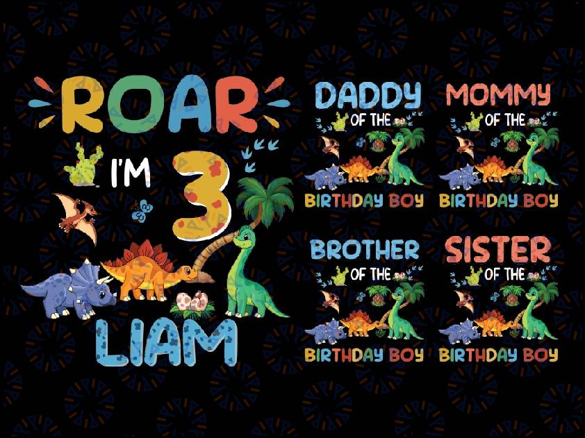 Dinosaur Cartoon Birthday Png, Dinosaur Personalized Name And Age Birthday Png, Dinosaur Family Matching, Digital Download