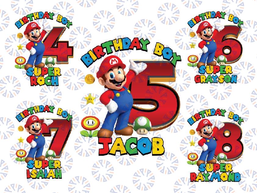 Personalized Name Super Mario Birthday Design Png, Custom Super Mario