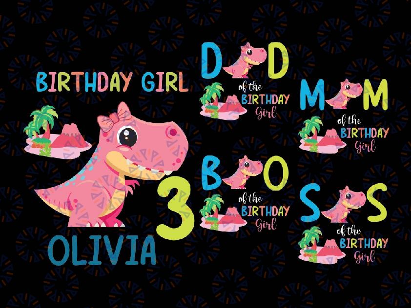 Family Matching Dinosaur Birthday Girl Svg, Cute Pink Dino Personalized Birthday Png, Digital Download